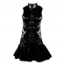 Sasairy Queen's Glossy Pvc Wet Look Vinyl Fetish Sleeveless Mini Dresses Cosplay Party Sexy Night Clubwear Round Neck Pleated Skirt Skater Black,8
