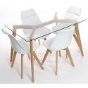 Charles Jacobs Dining Table With Four White Chairs Set Solid Wood Oak Legs And Clear Glass Table Top New 2015 Cushioned Contemporary Design For Extra Comfort, Modern Lounge Furniture - Premium Quality