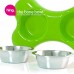 Hing Designs The Bone Bowl With Non Slip Rubber Feet And Dishwasher Safe Removable Stainless Steel Bowls, Green