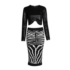 Ladies Kim Kardashian Wet Look Crop Top And Zebra Print Tube Pencil Skirt Set Uk 12 Kim Zebra Pvc Top And Skirt