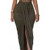 Bestime Womens Olive Faux Suede Two Piece Maxi Skirt Set One Size