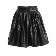 Women's Black Pu Skater Skirt (uk-12, Black)