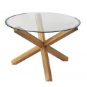 Oporto Dining Table - Solid Oak Criss Cross Base, Round Glass Top - W105cm