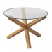 Oporto Dining Table - Solid Oak Criss Cross Base, Round Glass Top - W105cm