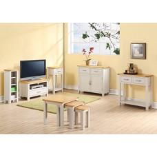 Metro Painted End Table - Lamp Table - Side Table With Under Shelf - Finish : Stone White Painted Sides And Oak Top - Living Room - Bedroom Furniture