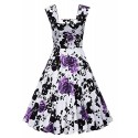 Oriention Women Sexy 50s Swing Vintage Retro Housewife Rockabilly Evening Party Dress Purple Flower Uk18