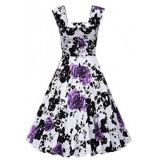 Oriention Women Sexy 50s Swing Vintage Retro Housewife Rockabilly Evening Party Dress Purple Flower Uk18
