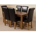 French Rustic Solid Oak 150 Cm Dining Table & 6 Black Washington Leather Chairs