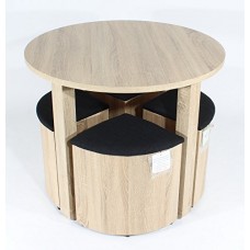 Charles Jacobs Dining Table With Four Black Stools Set Oak Finish, Space Saver Furniture - Premium Quality