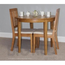 Round Solid Natural Finish Rubberwood Folding Table And 2 Chairs Dining Set