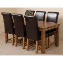 French Rustic Solid Oak 180 Diing Table & 6 Brown Washington Dining Chairs