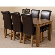 French Rustic Solid Oak 180 Diing Table & 6 Brown Washington Dining Chairs