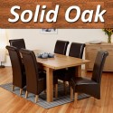 1home 100% Solid Oak Extending Dining Table Room Furniture Extendable 150cm To 195cm (table With 6 Chairs)