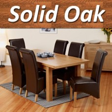 1home 100% Solid Oak Extending Dining Table Room Furniture Extendable 150cm To 195cm (table With 6 Chairs)