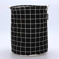 Sea Team Foldable Large Cylindric New Tessellated Canvas Fabric Storage Bin Storage Basket Organizer, Laundry Hamper For Blouse T-shirt Underwear Etc., Black