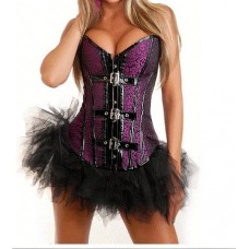 Burlesque Box-burlesque Purple Gothic Punk Biker Corset Basque And Tutu Skirt Fancy Dress Outfit Pvc Trim Buckles-size 14