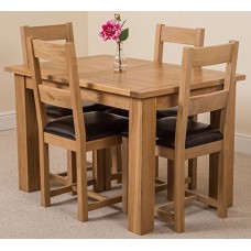 Hermosa Windsor Extendable Dining Table And 4 Lincoln Chairs With Lacquer Finish, Solid Oak, Brown, Small, 120 X 80 X 76 Cm