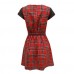 Ladies Tartan Check Print Wetlook Waistband Pleated Mini Pinafore Dress Pvc Sleeve Size 8