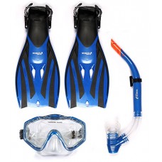 Mask, Snorkel & F52 Fins Scuba Complete Pvc Snorkelling Dive Combo Set (clear Blue, S / M (uk4.5 - Uk8.5))