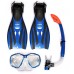 Mask, Snorkel & F52 Fins Scuba Complete Pvc Snorkelling Dive Combo Set (marine Blue, L / Xl (uk9 - Uk13))
