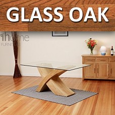 1home Glass Top Oak Cross Base Dining Table W/ 4 6 Leather Chairs Room Furniture 160cm (table Only)