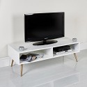 Modern Scandinavian White Retro Home Furniture Range With Solid Oak Legs, Sideboard, Tv Stand, Coffee Tables And Dining Furniture (two Hole Tv Stand/table)