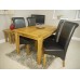 Rustic - Oak Fixed Table Dining Set With 4 Black Leather Chairs / Scroll Back