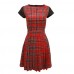 Ladies Tartan Check Print Wetlook Waistband Pleated Mini Pinafore Dress Pvc Sleeve Size 8
