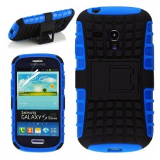 Magic Global Gadgets - New Blue Heavy Duty Armour Triple Defender Tough Shockproof With Stand Hard Case Cover For Samsung Galaxy S3 Mini I8190 With Screen Guard & Stylus