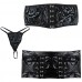Yizyif Women Wet Look Pvc Clubwear Boob Tube Mini Bra Top Mini Skirt G-string Underwear Set