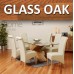 1home Glass Top Oak Cross Base Dining Table W/ 6 8 Leather Chairs Room Furniture 200cm (table With 6 Chairs)