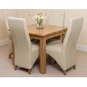 Oslo Solid Oak Square (90 Cm X 90 Cm) Dining Table & 4 Ivory Lola Leather Chairs