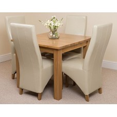 Oslo Solid Oak Square (90 Cm X 90 Cm) Dining Table & 4 Ivory Lola Leather Chairs