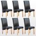 6 X 1home Leather Black Dining Chair W Oak Finish Wood Legs Roll Top High Back