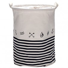 Sea Team Foldable Large Cylindric New Nautical Style Pattern Fabric Storage Bin Storage Basket Organizer, Laundry Hamper For Blouse T-shirt Underwear Etc.