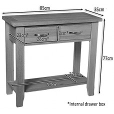 Camberley Oak 2 Drawer Console Table With Light Oak Finish | Solid Wooden Hall / Side / End / Telephone Table With 2 Drawers