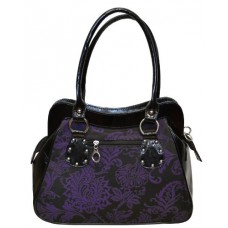 Dark Star Ornate Brocade Cotton/gloss-patent Pvc Handbag Ds/bg/7587 (black/purple)