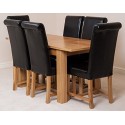 Hermosa Windsor Extendable Dining Table And 6 Washington Chairs With Lacquer Finish, Solid Oak/leather, Black, Small, 120 X 80 X 76 Cm