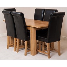 Hermosa Windsor Extendable Dining Table And 6 Washington Chairs With Lacquer Finish, Solid Oak/leather, Black, Small, 120 X 80 X 76 Cm
