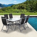 'italia' Garden Patio 7pc Dining Set With Glass Top Table & 6 Reclining Arm Chairs | Weather Resistant | Luxury Outdoor Furniture | 6 Seater Set | Black & Crome Finish