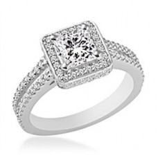 Princess Diamond Halo Shoulder Set Ring