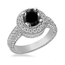 Round Black Diamond Shoulder Set Ring