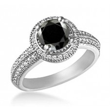 Round Black Diamond Halo Ring