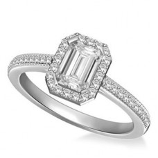 Emerald Diamond Single Halo Shoulder Set Ring