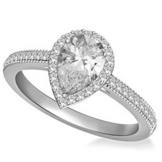 Pear Diamond Single Halo Shoulder Set Ring