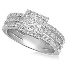 Princess Diamond Single Halo Shoulder Set Ring