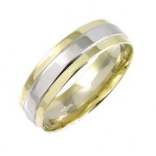 6mm Two Tone Court Shape Wedding Ring With An Embossed Centre