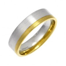 6mm Flat Court Shape Two Tone Wedding Ring With Matt Finish