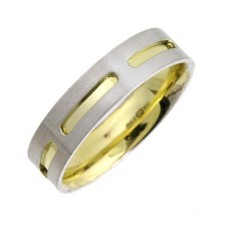 6mm Two Tone Flat Court Shape Wedding Ring