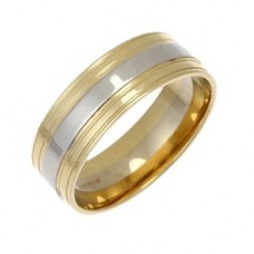 7mm Two Tone Flat Court Wedding Ring With Grooved Edge